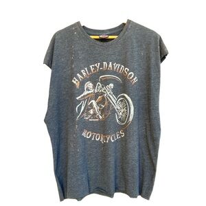Harley-Davidson Dark Gray Graphic Muscle Tee with White and Tan Print